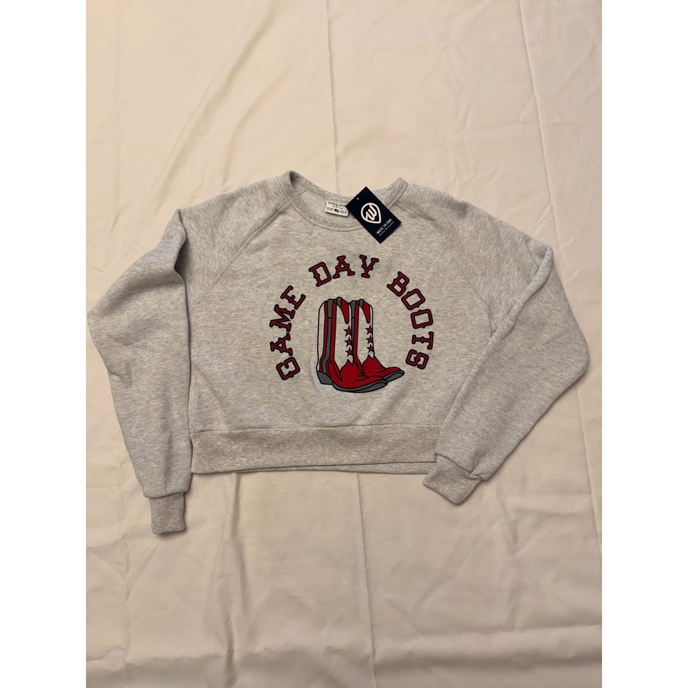 Where I'm From Game Day Boots Cropped Crewneck Sweatshirt Ash Gray Medium